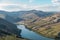 Douro Valley Portugal. Top view of river and the vineyards are on a hills
