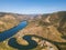 Douro wine valley region, Portugal. Vineyards landscape tourist attraction and travel destination. Drone aerial top view of s shap