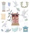 Dove and Antique Post set UK, England, Germany mailbox watercolor bird fly peace dove for wedding celebration illustration similar