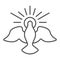 Dove with glow thin line icon, Happy Easter concept, Holy Spirit bird sign on white background, pigeon surrounded by