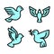 Dove icons set, outline style