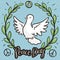 Dove inside Wreath of Olive in Doodles for Peace Day, Vector Illustration