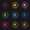 Dove Peace Circle Icons - Colorful Vector Buttons - Isolated On Black Background