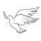 Dove of peace flying with olive twig in beak, outline of pigeon, symbol of good tidings