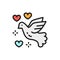 Dove of peace, love bird, pigeon, pacifism flat color line icon.