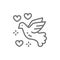 Dove of peace, love bird, pigeon, pacifism line icon.