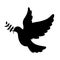 Dove of peace with olive brunch silhouette. Vector illustration isolated on white. Peace Day symbol