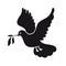 Dove of peace. Pigeon with olive branch. International Day of Peace. Black icon.