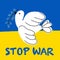 Dove of peace Ukraine Russia war stop war illustration hand drawn. Blue and yellow Ukrainian national colors. Support Ukraine