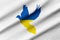 Dove shape in Ukraina flag colors on jersey clothing fabric texture background