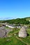 Dovecot by Dunure castle and view Dunure village