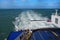 DOVER, KENT, ENGLAND, AUGUST 10 2016: The wake and the stern of the P&O Ferries cross channel ferry to France