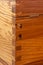 Dovetail joint on rotten beech wooden box. Dovetail joint on furniture