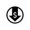 Down arrow, dollar depreciation icon. Money value down on isolated white background. EPS 10 vector