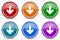 Down arrow, download silver metallic glossy icons, set of modern design buttons for web, internet and mobile applications in 6