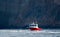 Down east style lobster boat at Coche Point off the coast of Santa Cruz Island in the Channel Islands off the California coast USA