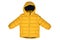 Down jacket for children. Stylish, yellow, warm winter jacket for children with removable hood, isolated on a white background.