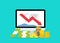 Down of money budget on data graph. Chart of loss of money on computer screen. Low of cost dollar on stock market. Financial