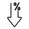 Down percent vector line icon, finance symbol