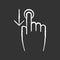 Down scrolling finger chalk white icon on black background. Scrolldown gesture for smartphone touch screen. Hand and