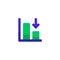 Down trend degenerate bar chart icon design with falling down arrow symbol. simple clean professional business management concept