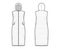 Down vest puffer waistcoat technical fashion illustration with hoody collar, zip-up closure, pockets, loose body