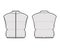 Down vest puffer waistcoat technical fashion illustration with sleeveless, stand collar, zip-up closure, crop length