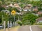 Downhill bike trail against the view of many residential houses in Melbourne`s suburb. VIC Australia.