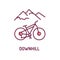 Downhill color line icon. A genre of mountain biking practiced on steep, rough terrain. Pictogram for web page, mobile app, promo