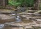 Downhill flow or a river over rocks in nature