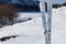 Downhill Skis Standing Upright on Snowy Mountain