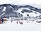 Downhill slope and apres ski and beautiful view of the Alps mountains