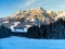 Downhill slope in Saalbach Hinterglemm Leogang winter resort, Tirol, Austria, Europe. Sunny morning with clear sky and