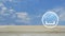 Download flat icon on wooden table over blue sky with white clouds, Technology internet online concept