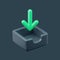 Download icon with green down arrow. Simple 3d render illustration on pastel background.