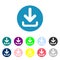 Download icon. Upload button. Load symbol. Round colourful 11 buttons. Vector