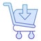 Download shopping cart flat icon. Shopping trolley with arrow vector illustration isolated on white. Market cart with