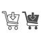 Download shopping cart line and glyph icon. Market trolley with save button, arrow sign. Commerce vector design concept