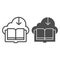 Downloaded book line and glyph icon. Cloud with book vector illustration isolated on white. Save ebook outline style