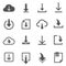 Downloads files line and bold icons set isolated on white. Navigation with paper sheet  cloud  folder