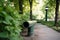 downpipe in the city park, with a view of greenery and gardens