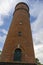 Downside up view of a water tower in Haderslev, Denmark