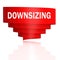 Downsizing word with red curve banner