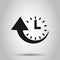 Downtime icon in flat style. Uptime vector illustration on isolated background. Clock business concept