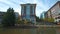 Downtown architecture of Greenville city in South Carolina. View of the Reedy River and apartment buildings. American