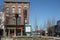 Downtown Augusta Ga clear blue sky vintage brick corner building