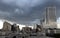 Downtown Austin under thunder clouds