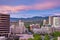 Downtown Boise Idaho just after sundown with Capital building