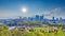 Downtown Calgary sky view during stampede festival with Elbow River Camp