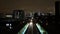 Downtown Chicago city skyline from the train platform at night.